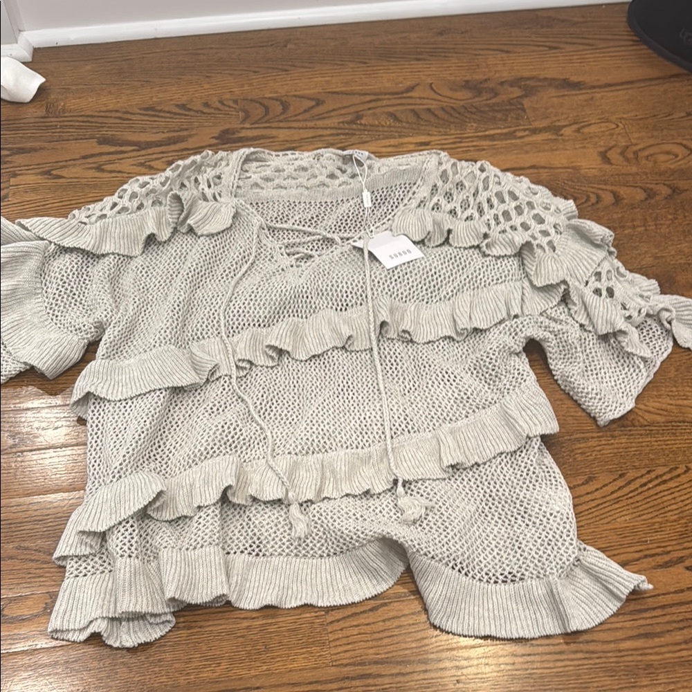 Knitted Ruffle Sweater in Light Gray